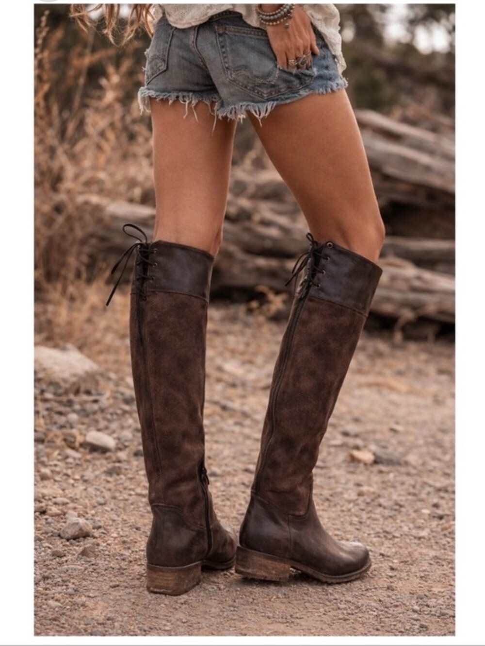 ROAN Natty Leather Knee-High Boots in Grey Burnished